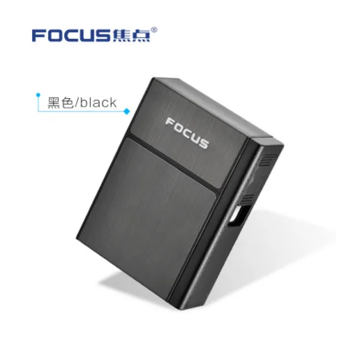 Black Чехол для сигарет с фокусом, съемная электронная USB Зажигалка, ветрозащитная зажигалка, портативный металлический чехол для сигарет, 20 шт. держатель - Цвет: Black