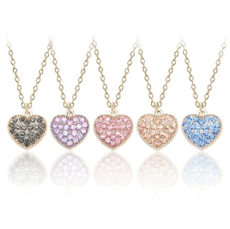 Exquisite fashion simple alloy rhinestone love necklace multi-color full heart DIY heart-shaped cute hanging | Украшения и