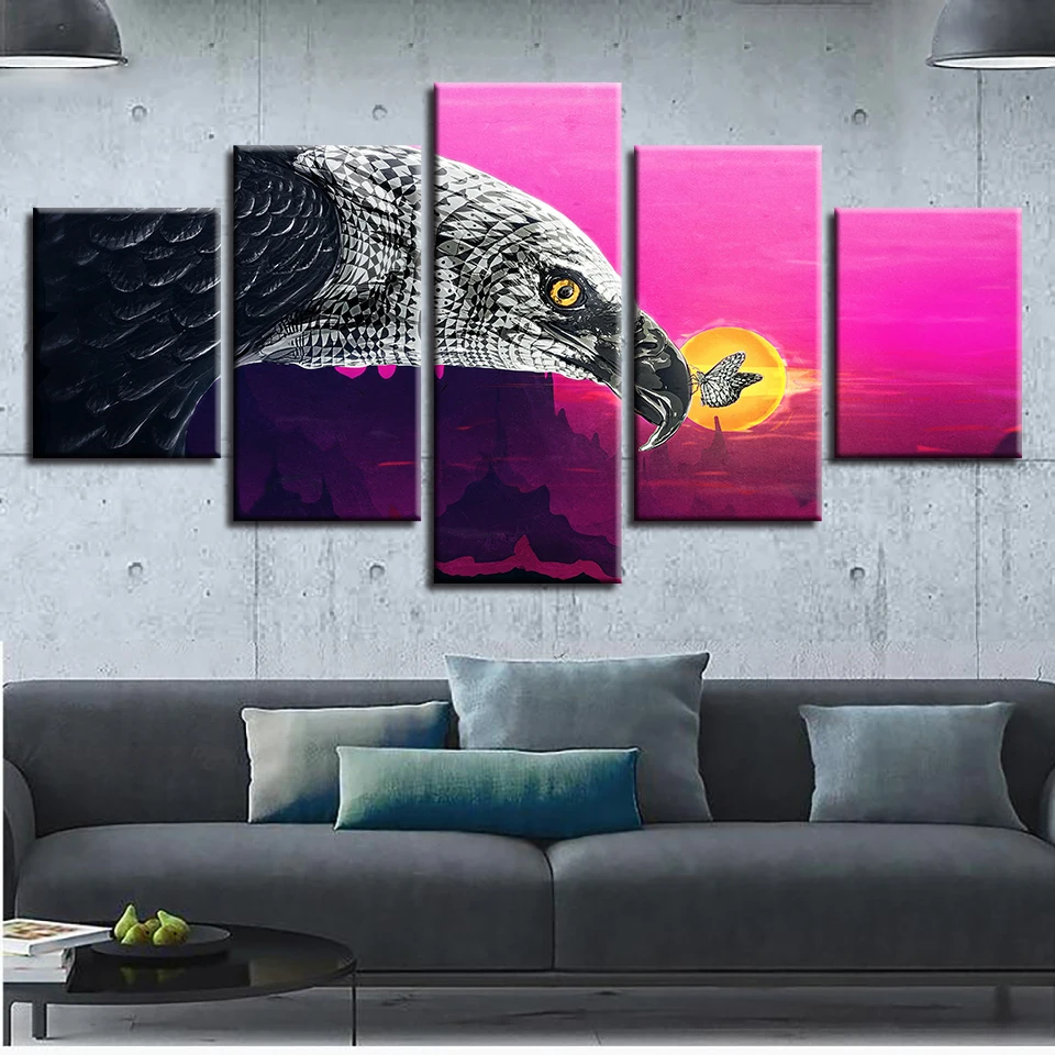 Холст HD печатные картины Wall Art 5 шт. Белый Орел в виде цветов и бабочек фотографии