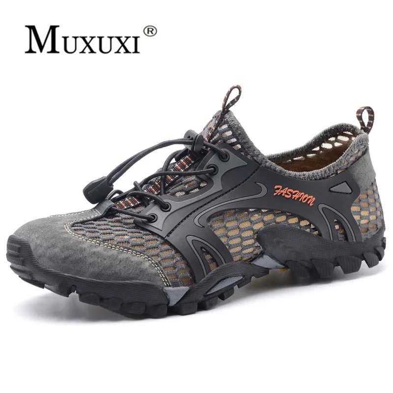 Summer Breathable Mesh Shoes Mens Casual Shoes Cow Suede Leather Adult Walking outdoor Shoes Man Soft Comfortable