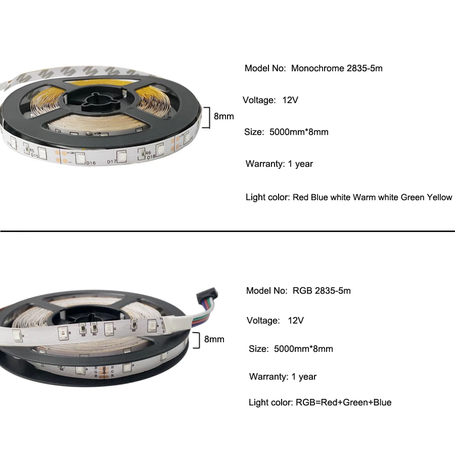 5M RGB белый светодиодный полосы светильник не Водонепроницаемый SMD 2835 DC 12V Диодная