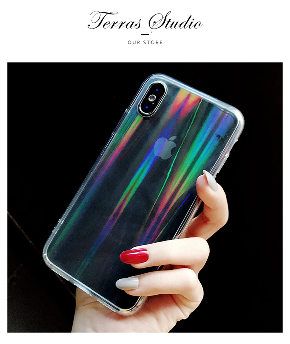 Градиентный лазерный Прозрачный чехол для iPhone 7 8 XR Радужный акриловый чехол для iPhone X Xs Max 11 pro max Модный чехол