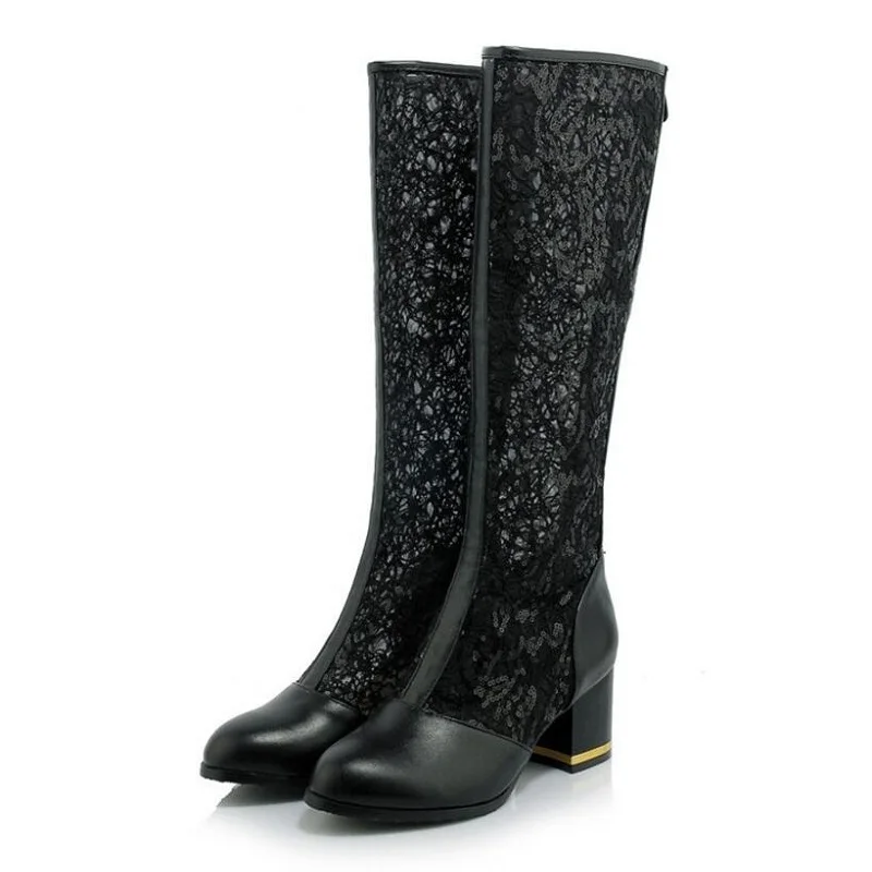 Новые модные женские сапоги до колена с острым носком пикантные сетчатые на