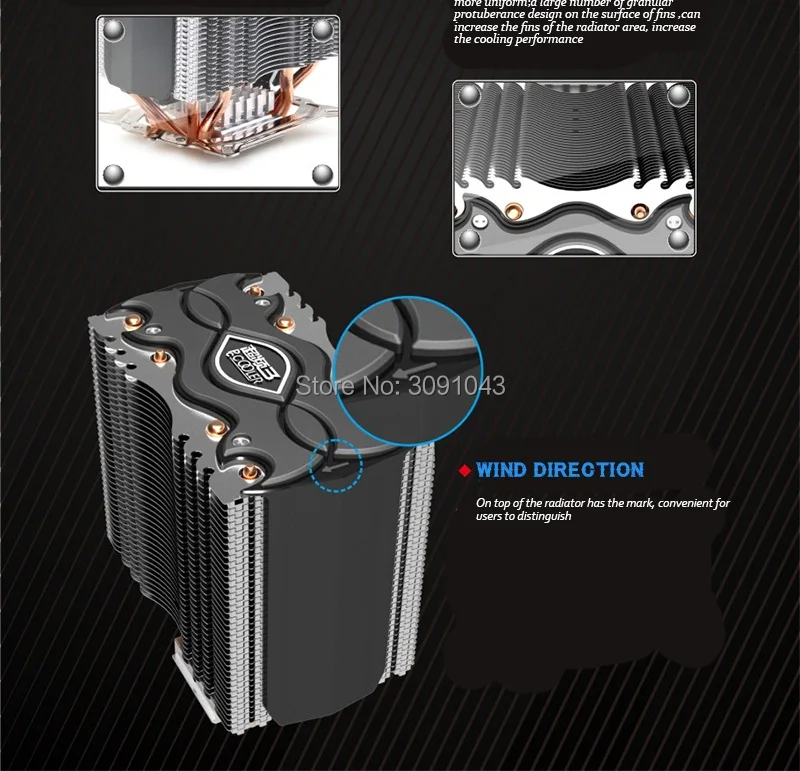 Pccooler S102 двойная поддержка башни 3 вентилятора 4pin PWM вентилятор 4 чистой меди тепловые трубки охлаждения процессора вентилятор радиатора тихий кулер Intel/AMD