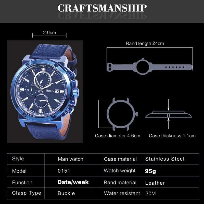 BIDEN мужские часы Топ бренд класса люкс Хронограф военные спортивные синие