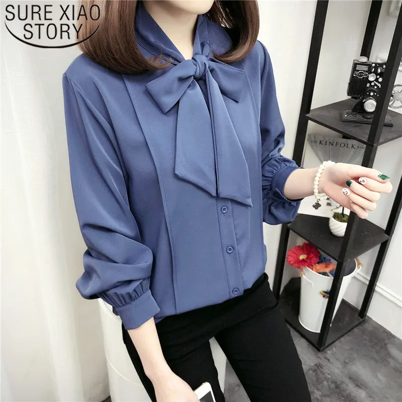 

Womens Tops And Blouses 2021 Ladies Tops Chiffon Women Tops Bow White Shirt Solid V-Neck Puff Feminine Blouses Plus Size 5054 50
