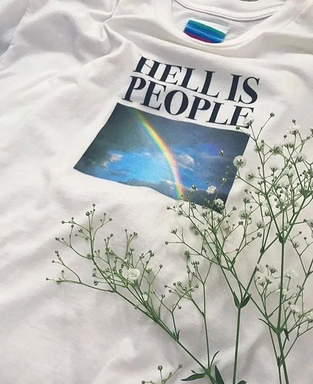HahayuleUnisex Мужская Женская Tumblr футболка с рисунком на тему гранж Hell Is People Радужный принт цитаты графическая Футболка Harajuku уличная одежда крутая одежда