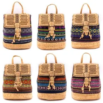 Cork backpack Colorful Textile eco vegan women vintage girls backpack Cotton Bag Casual Backpack Laser Cut Patte cork bag OY-003