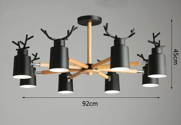 Black 8 lights Скандинавское бревно гостиной спальни люстра E27 led металлический абажур творческая личность кухня и ресторан теплый рога люстра - Цвет корпуса: Black 8 lights