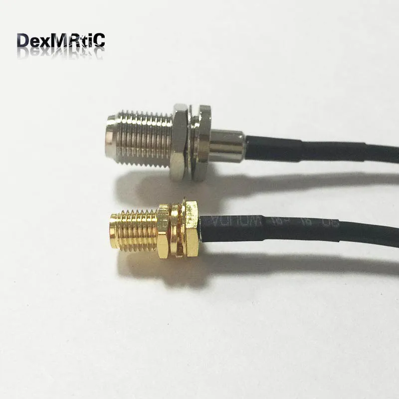 Переходник с гнездовой гайкой типа F на гнездовую гайку RP SMA (штырь)