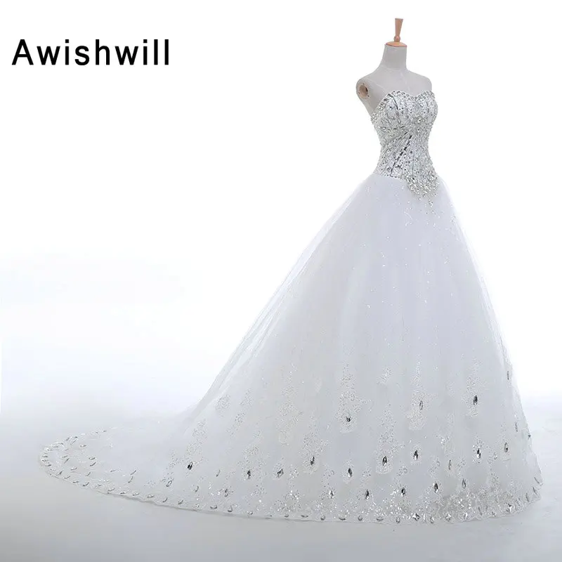 Vestido de Noiva Real Photo Sweetheart Neck Lace-up Back Beads Rhinestones Chapel Train A Line Bridal Gowns Cheap Wedding Dress | Свадьбы и