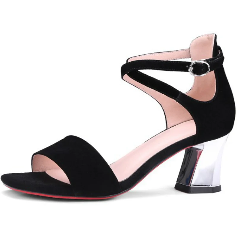 США 5-9 Размер 2017 Лето женщины натуральной овчины кожа толщиной высокие каблуки