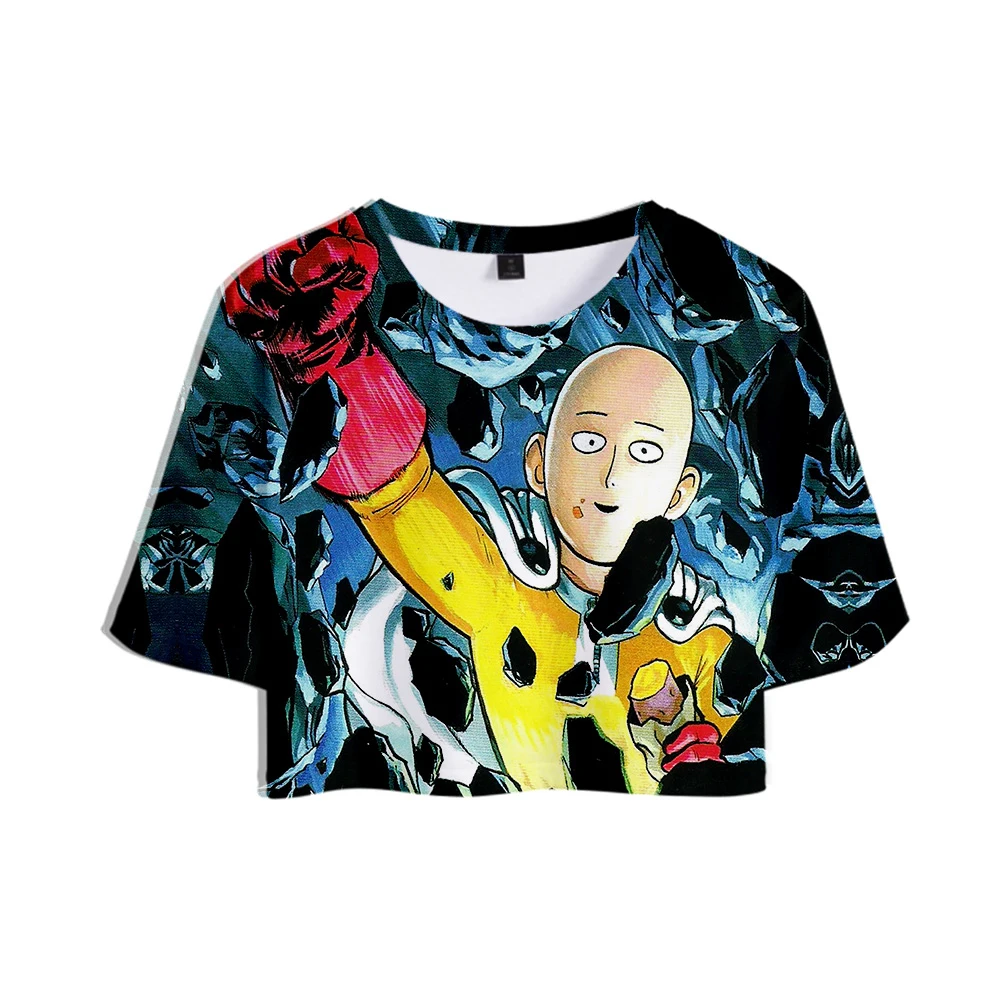 Женский укороченный топ с 3D принтом One Punch Man модные летние футболки короткими
