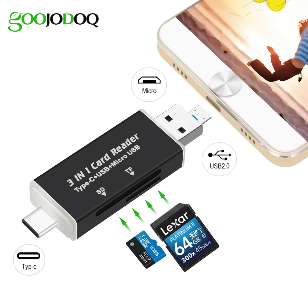 3 в 1 USB C OTG концентратор кард ридер Тип C/Micro USB/USB для Micro SD TF Macbook Android телефон ПК