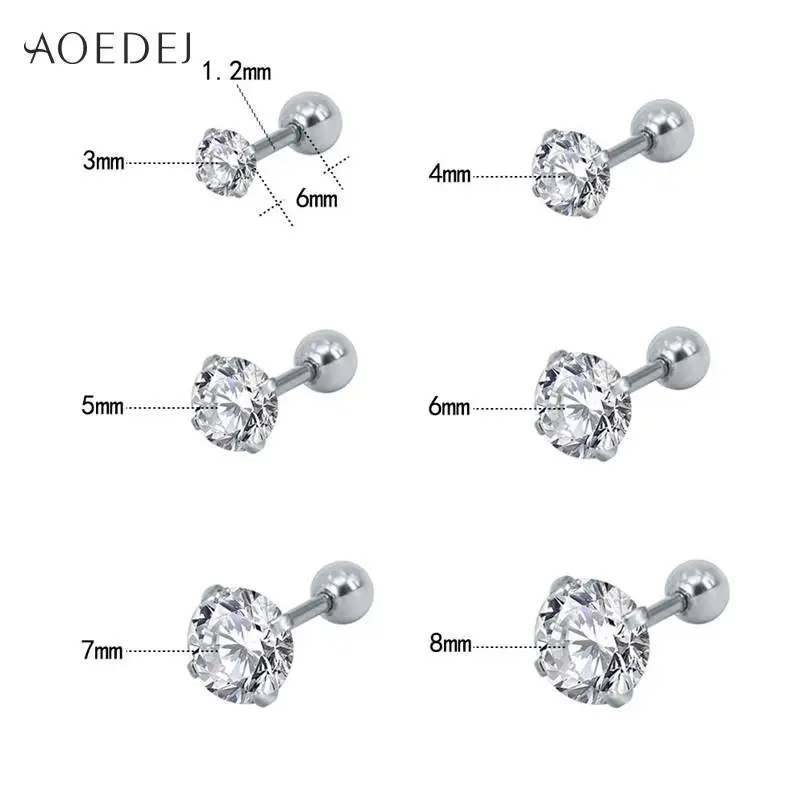 Screw Ball AOEDEJ, 12 шт./лот, серьги-гвоздики из нержавеющей стали, женские серьги-гвоздики с кристаллами, круглые серьги с кубическим цирконием, женские серьги - Окраска металла: Screw Ball