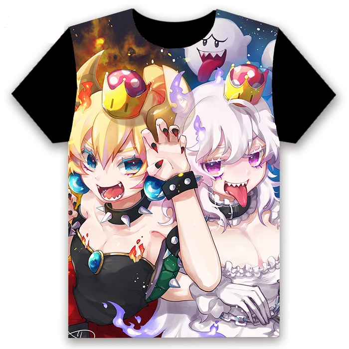 Футболка с аниме Boosette Bowsette Bowser, принцесса, принт, сексуальный, косплей, короткий рукав, унисекс, черная футболка, топы, Повседневная летняя одежда