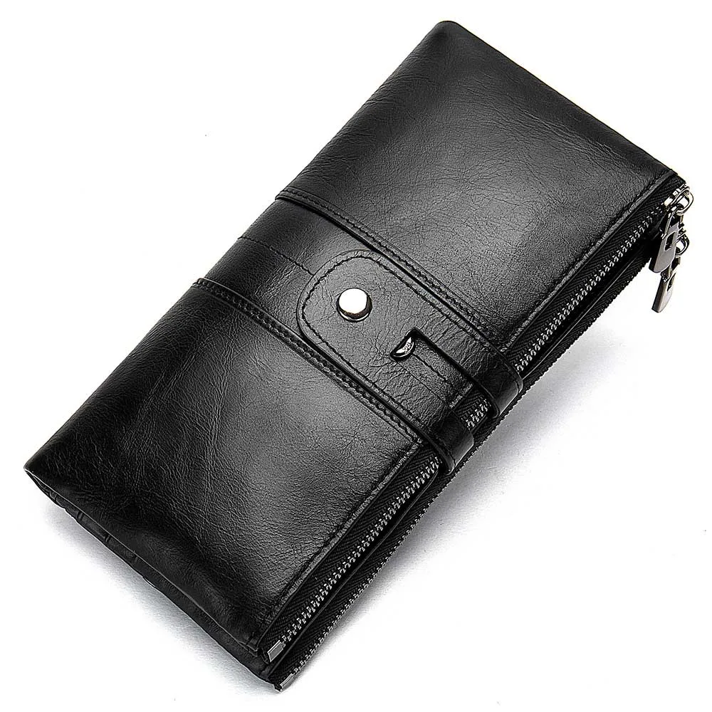 Black Роскошный кошелек из натуральной кожи, женские кошельки, RFID, женские клатчи, Длинный кошелек для монет, на застежке, для телефона, для денег, Женский держатель для карт - Цвет: Black