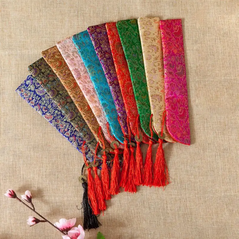 

Silk Folding Chinese Hand Fan Bag With Tassel Dustproof Holder Protector Pouch Case Cover Retro Style hand fan