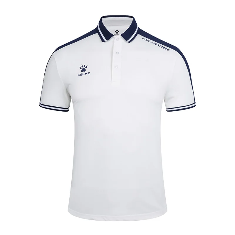 KELME мужская летняя рубашка поло с коротким рукавом из хлопка, Спортивная рубашка поло, Тонкая Повседневная рубашка 3891068 - Цвет: White