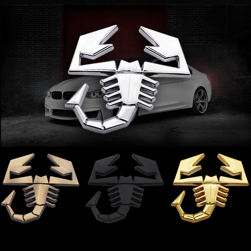 

3D Metal Scorpion Badge Emblem Decal scorpion chrome Car sticker For Fiat Abarth Audi Renault Car Door Fender Trunk Rear Decor