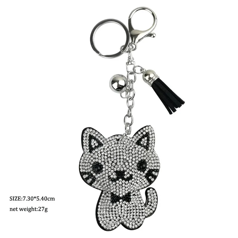 

Cute Rhinestone Cat Keychain Llavero Car Key Ring Lovely Crystal Animal Key Chain Women Bag Accessories Pendant Charm