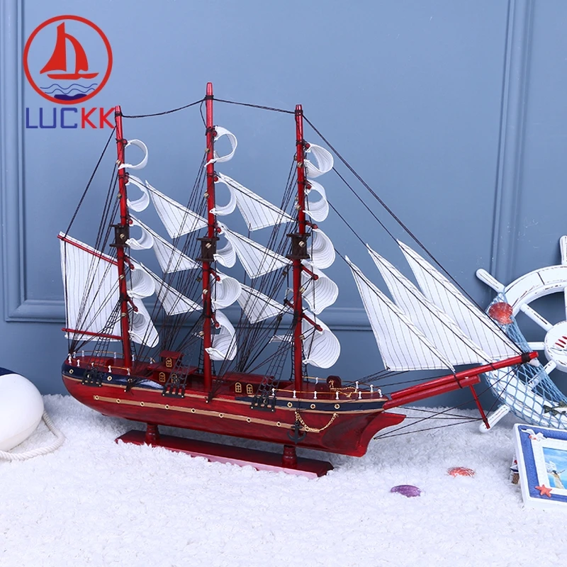 LUCKK 80 см красные деревянные модели DIY корабль парусник с якорем Nordica домашнее
