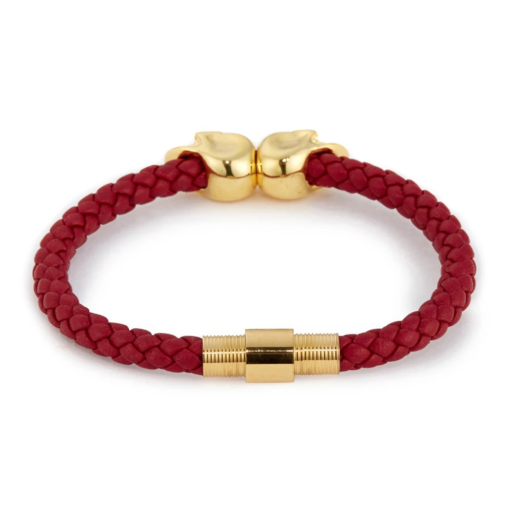 Модный красный плетеный браслет из натуральной кожи женский нержавеющей стали