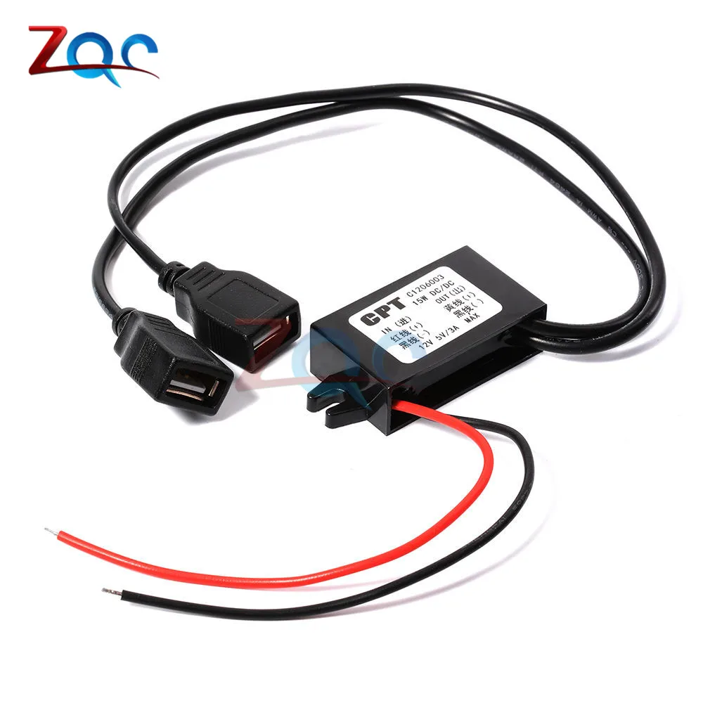 Dual Square USB DC-DC 12 В до 5 В 3 А 15 Вт автомобильный преобразователь питания Micro Mini USB понижающий напряжение источник питания выходной адаптер низкий нагрев автоматическая защита - Цвет: Dual Square USB