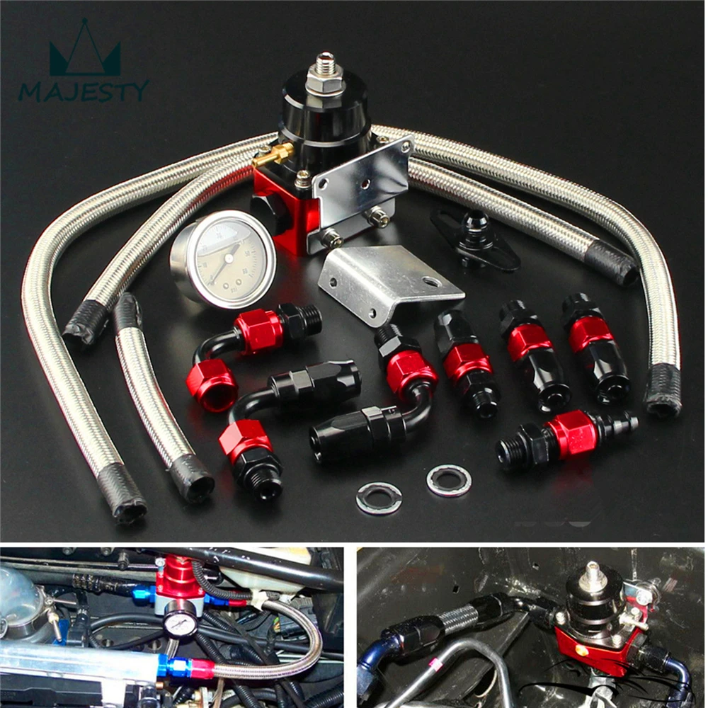 

Adjustable Fuel Pressure Regulator Gauge Kit Fittings With Oil Line