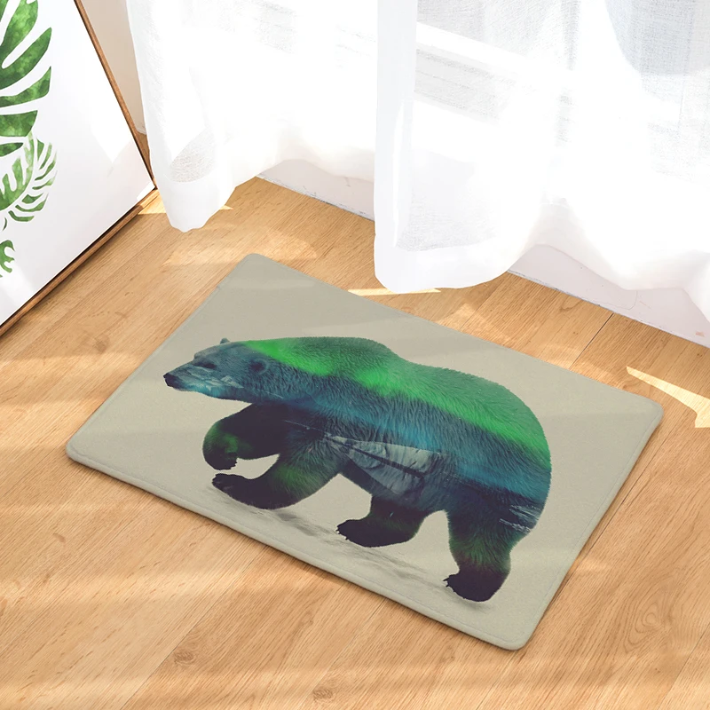 Противоскользящий напольный коврик с изображением медведя леса пейзажа для