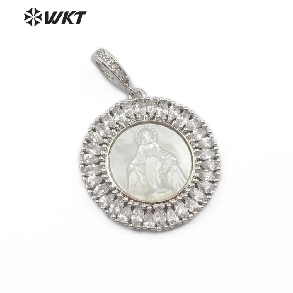 WT MP116 изящный резной кулон в виде ракушки De Guadalupe Blessed Virgin Saint Benedict медальон