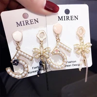 digital flower pearl earring steel needle anti allergy color earring sweet girl fashion jewelry wholesaletf100