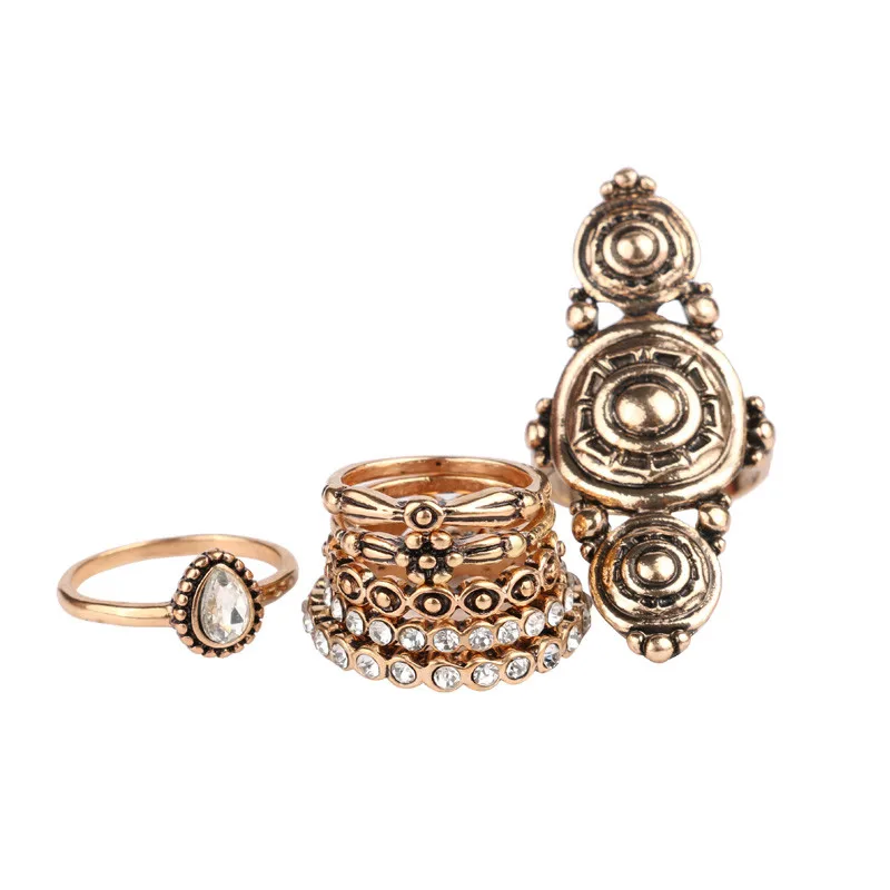 Винтажные кольца с цветами для женщин 7 шт./компл. золотистого цвета Бохо летние