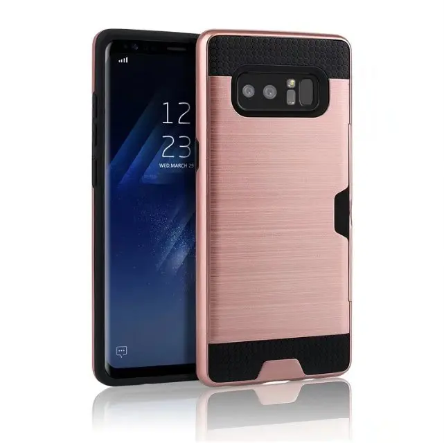 10pcs/lot.Slim Fit shockproof hard Case with built-in Credit Card / ID Slot Brushed Metal Texture for samsung galaxy note 8 |