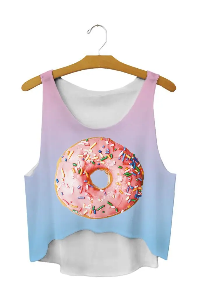 Женский укороченный топ без рукавов с круглым вырезом и цифровой печатью