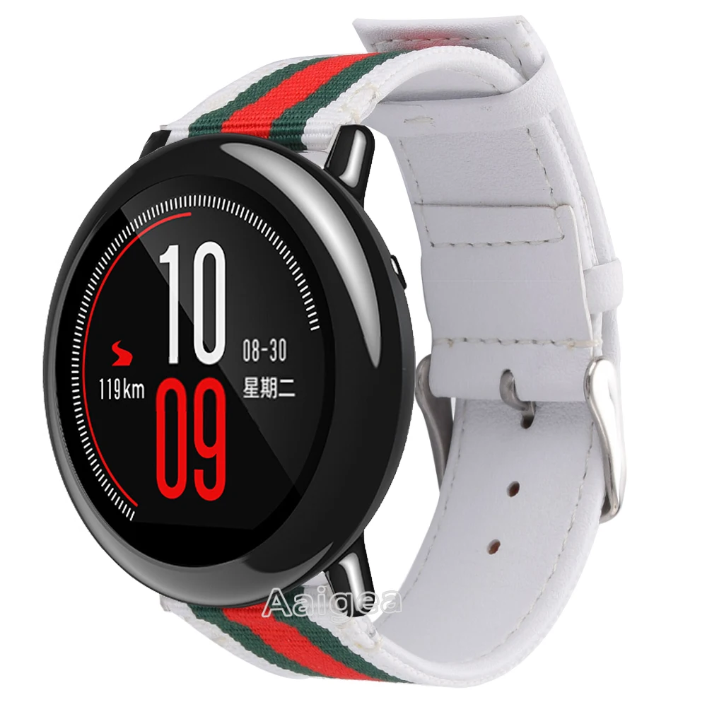 White red Модный нейлоновый ремешок с ремешком из натуральной кожи для Xiaomi Huami Amazfit PACE сменный спортивный браслет 22 мм ремешок на запястье - Цвет: White red