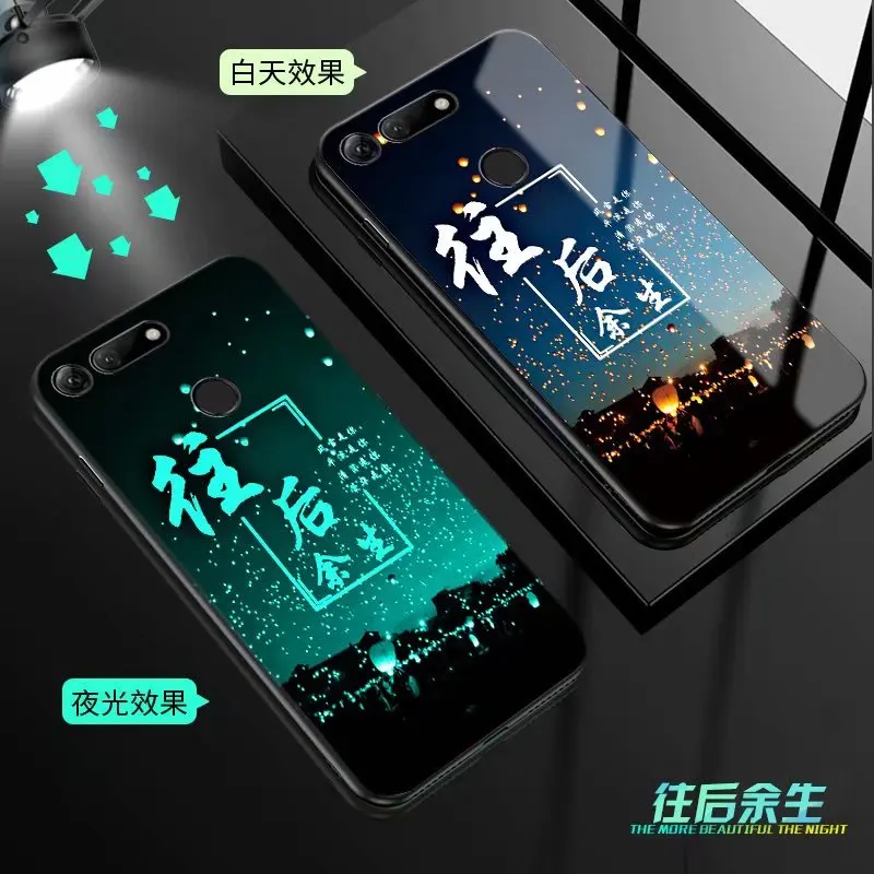 style 11 Для huawei honor V20 чехол Роскошный светящийся Узор Жесткий закаленное стекло защитный чехол на заднюю панель для huawei honor view 20 оболочка - Цвет: style 11