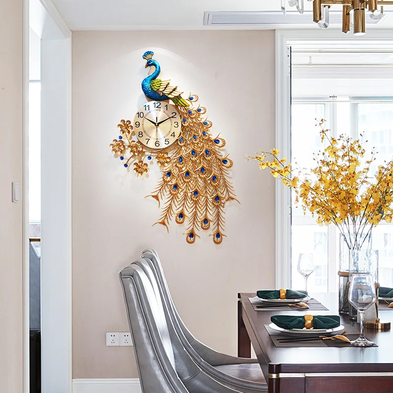 Luxury Big Peacock Wall Clock Home Decor Watch Living Room Modern Design Entrance Metal Silent Digital Clocks | Дом и сад