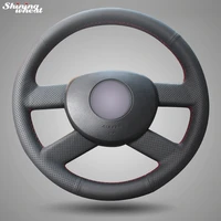shining wheat hand stitched black leather car steering wheel cover for volkswagen vw polo 2003 2006