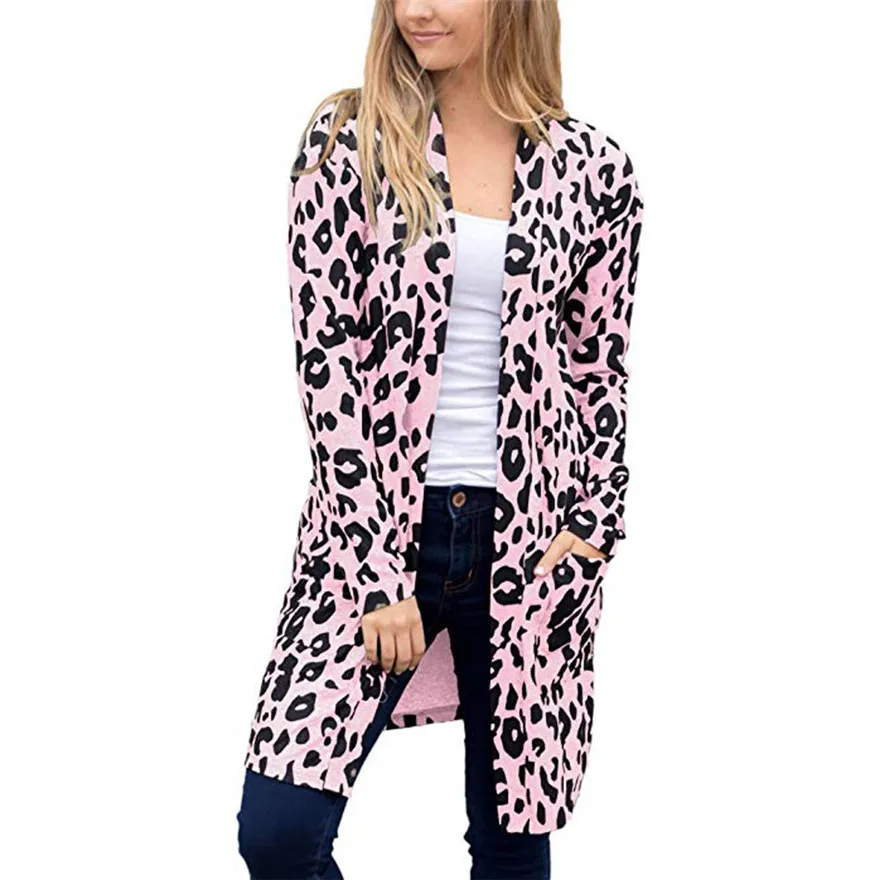 Женский кардиган с леопардовым принтом модная блузка длинным рукавом и карманом
