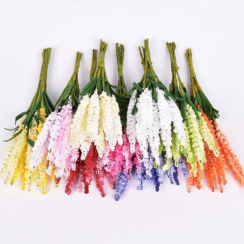 

10Pcs Pompon Mini PE Lavender Artificial Silk Flowers bouquet For Wreaths DIY Wedding Scrapbooking Fake Lavender Flower