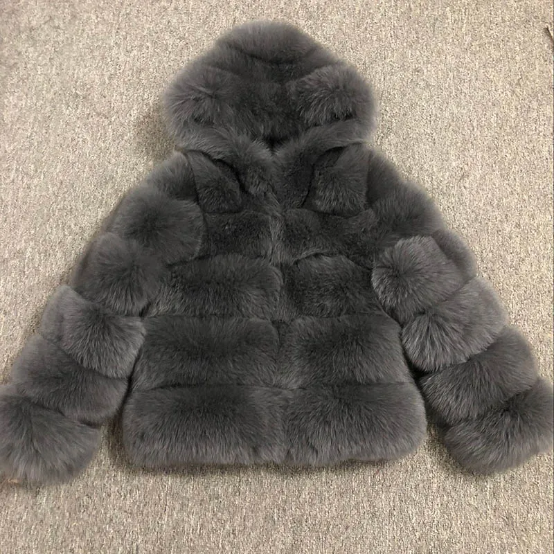 Jancoco Max Женские пальто с натуральным лисьим мехом и капюшоном модный стиль Меховая куртка высокого качества Зимняя теплая S7254 - Цвет: Dark Grey