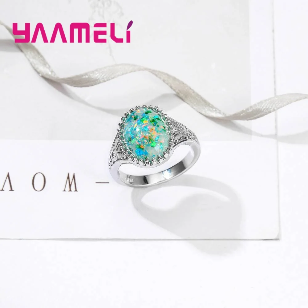 Благородный стиль волшебный цвет камни с опалом кольца 100% искусственное серебро