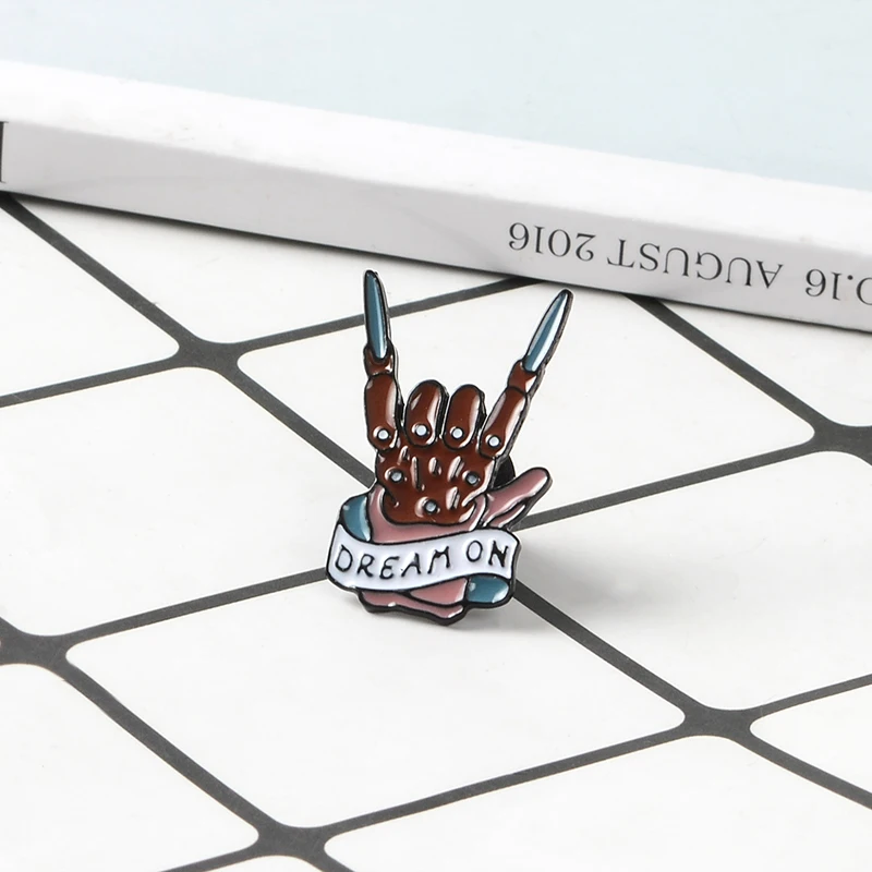 Punk Skeleton Hand Pins and Brooches Metal OK Fist Handshake Large Enamel Pin Badges Various gestures Jewelry for women men Gift
