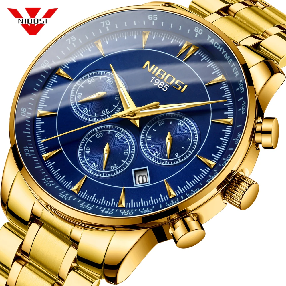 NIBOSI Мужские кварцевые часы стальные военные водонепроницаемые мужские лучший
