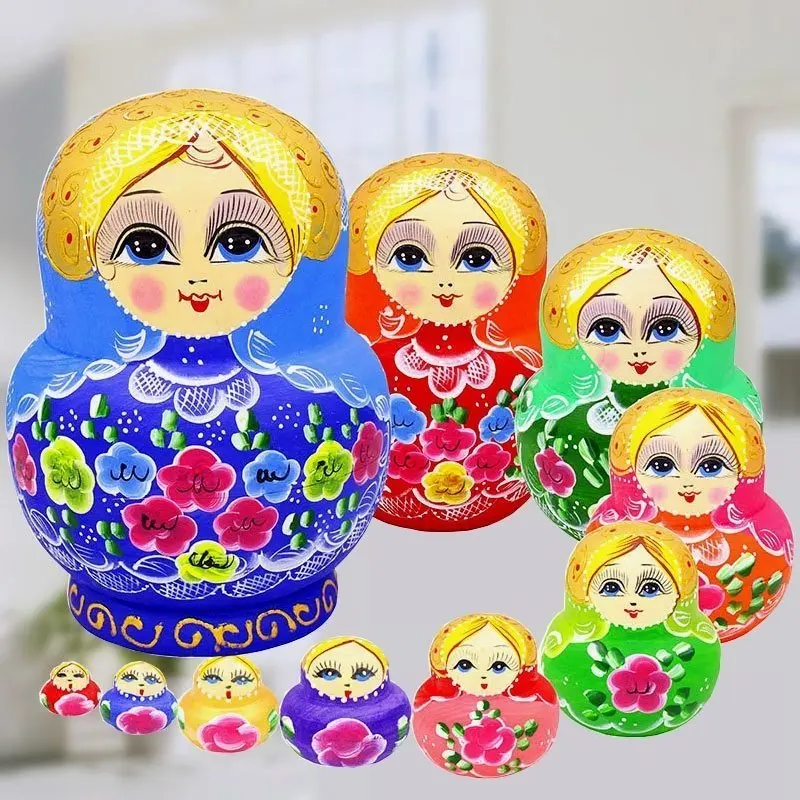 

10 шт./компл., деревянные игрушки, Матрешка, Детская кукла, подарок, русские гнездовые куклы, детская игрушка, кукла для девочек, деревянная ру...