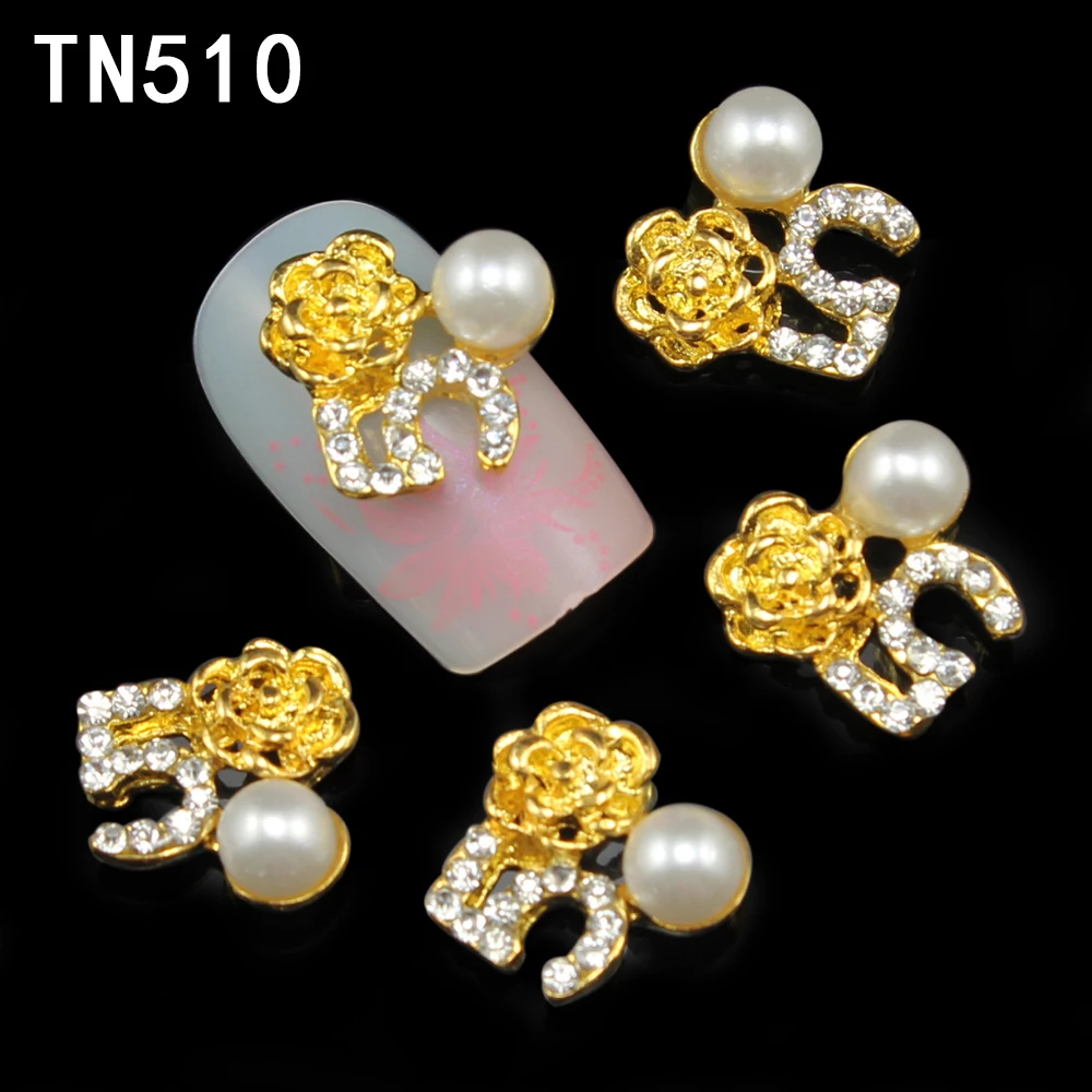 10 шт. блестящий белый и золотой цветок из бисера количество 3D Стразы для дизайна