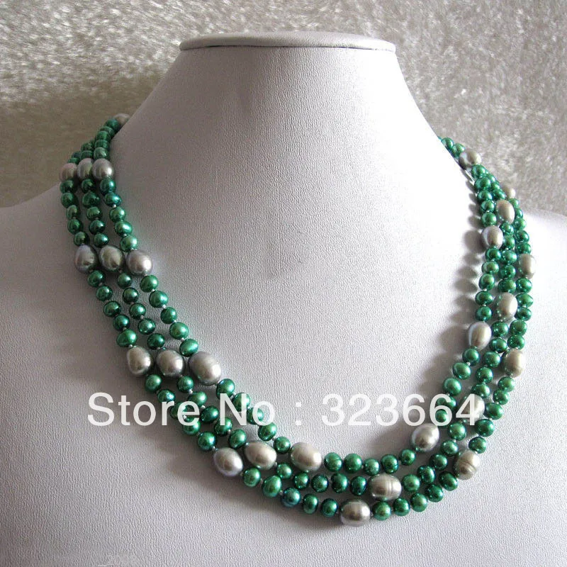 

60" 5-9mm Dark Green Grey Fresh Water Pearl Necklace