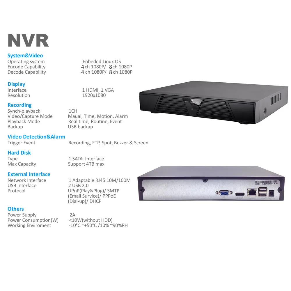 Сетевой видеорегистратор 4CH / 8CH NVR 1080P Onvif для IP камеры Cloud P2P|network video recorder|video recordernvr