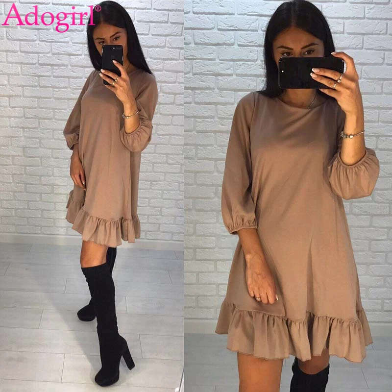 Adogirl 2018 новые свободные повседневные платья с оборками на подоле женские модные